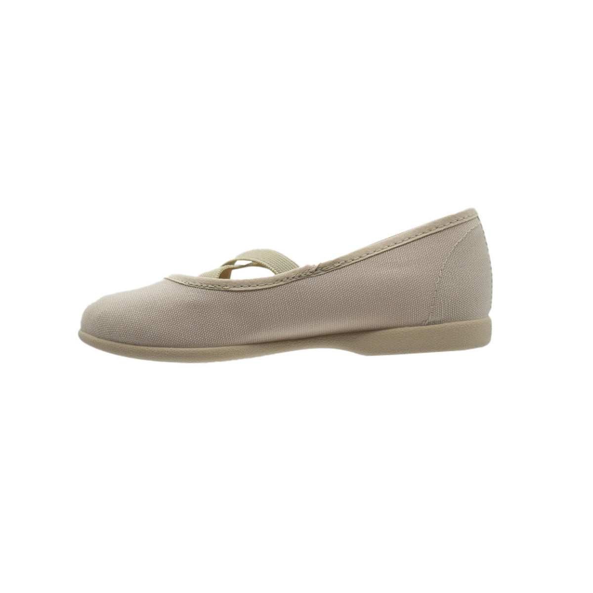 Zapato de niña en lona beige con elástico cruzado – Pekis