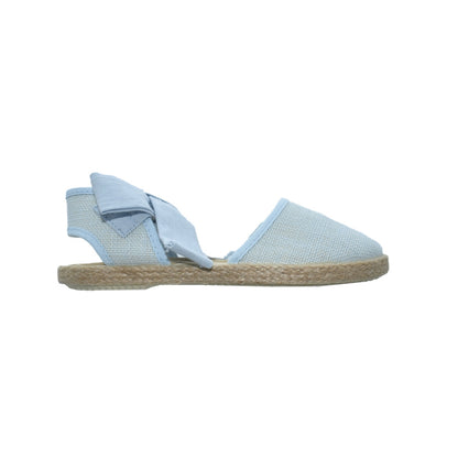 Zapatos Tokolate Tipo Valenciana en Lino Azul con Lazo para Niños (Unisex)