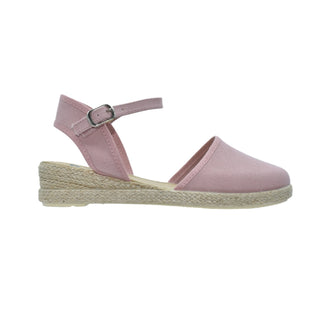 Zapato de niña tipo valenciana con cuña en lino rosa – Pekis