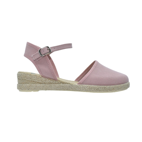 Zapato de niña tipo valenciana con cuña en lino rosa – Pekis