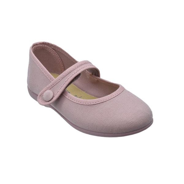 Zapato de niña en lona rosa maquillaje con velcro y botón – Pekis