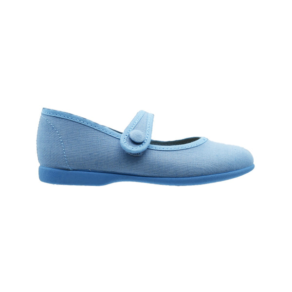 Merceditas Pekis de Lona Celeste con Velcro y Botón para Niña