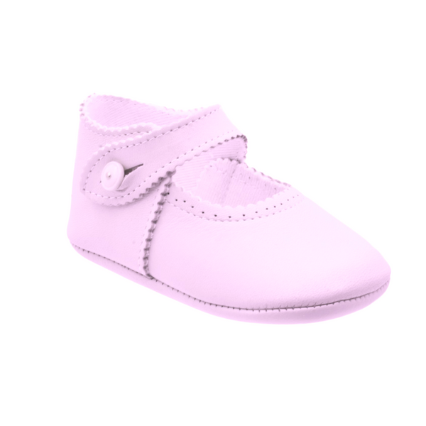 Zapatos Pekis Rosas de Piel con Botón para Bebé