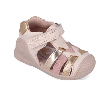 Sandalia Niña Piel Rosa y Dorado con Velcro - BIOMECANICS