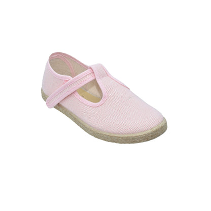 Zapatos Tokolate Tipo Pepito en Lino Rosa con Velcro para Niños (Unisex)