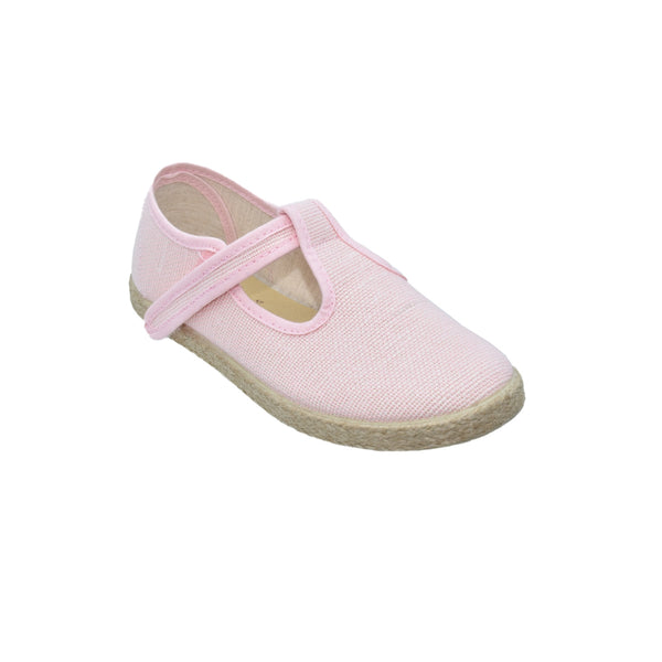 Zapato unisex tipo pepito en lino rosa con velcro – Tokolate