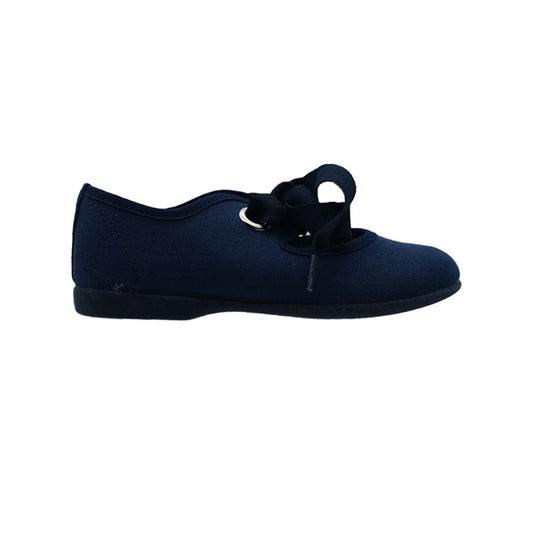 Zapato de niña con cintas en lona azul marino – Pekis