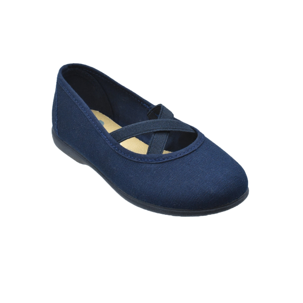 Zapato de niña en lona azul marino con elásticos cruzados – Pekis