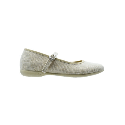 Zapatos Pekis de Lino Beige con Hebilla para Niña