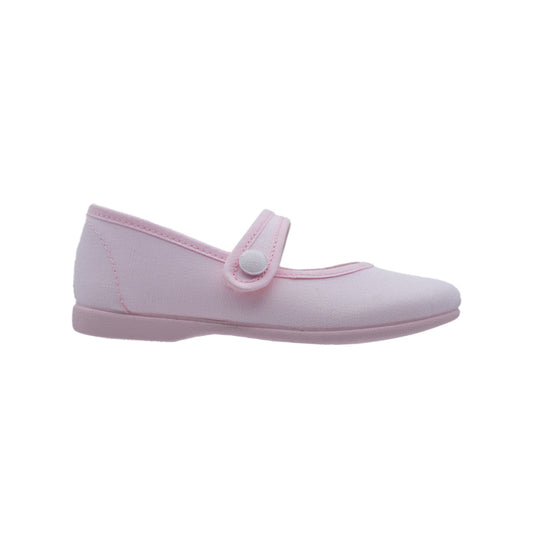 Zapato de niña en lona rosa claro con velcro y botón – Pekis