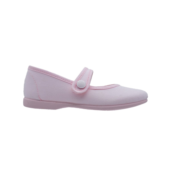 Merceditas Pekis de Lona Rosa Claro con Velcro y Botón para Niña