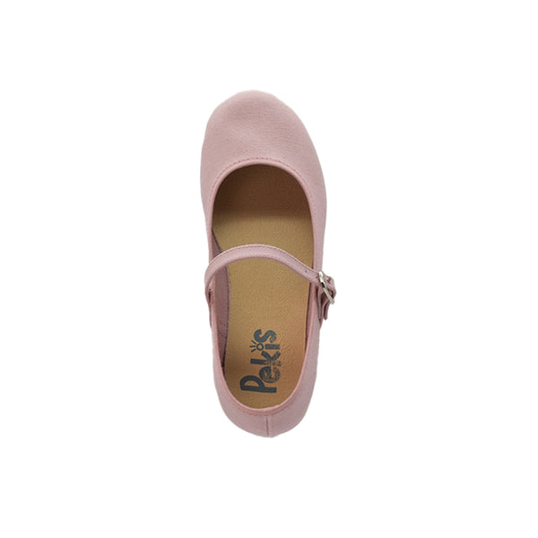 Zapato de niña en lona rosa maquillaje con velcro y botón – Pekis