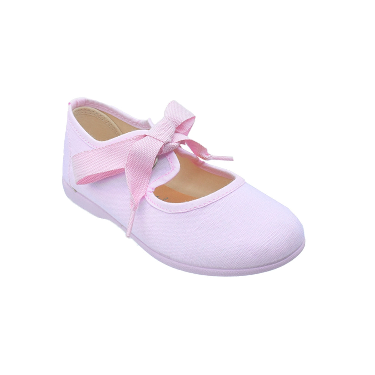 Zapato de niña en lona rosa con cintas – Pekis