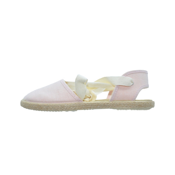 Zapato tipo valenciana con cintas en lino rosa – Tokolate