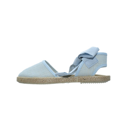Zapatos Tokolate Tipo Valenciana en Lino Azul con Lazo para Niños (Unisex)