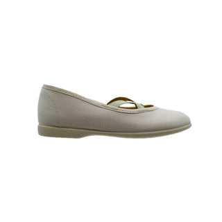 Zapato de niña en lona beige con elástico cruzado – Pekis