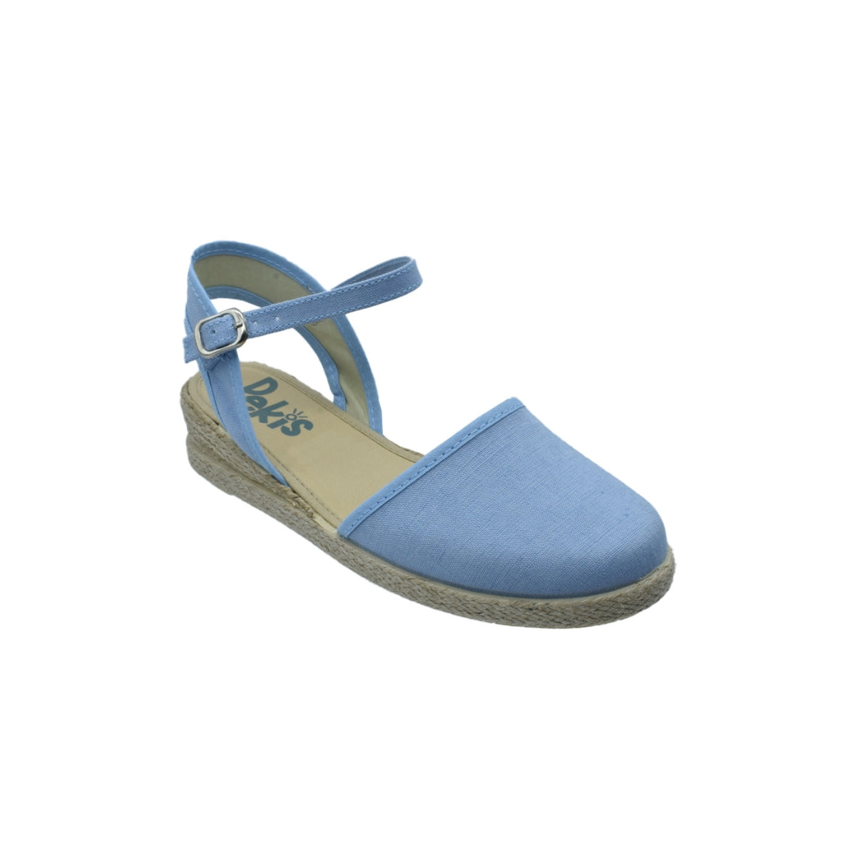 Zapato de niña tipo valenciana con cuña en lino celeste – Pekis
