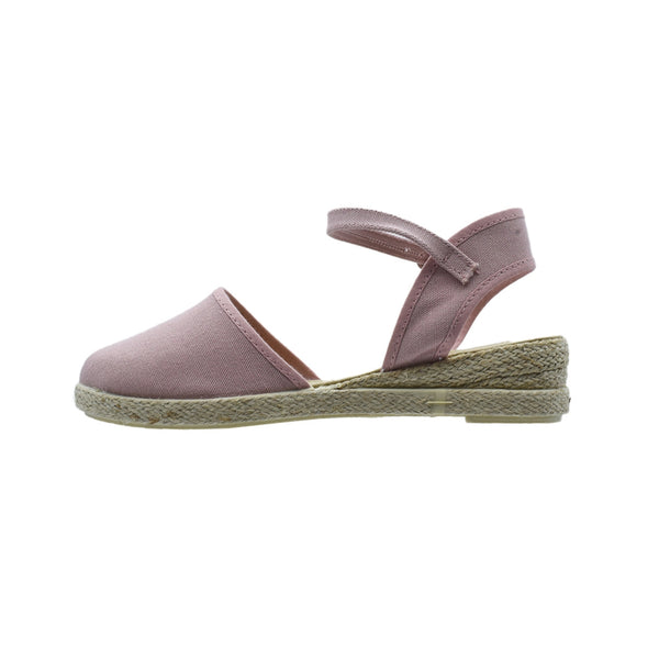 Zapato de niña tipo valenciana con cuña en lino rosa – Pekis