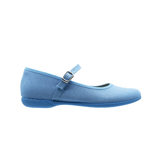 Zapato de niña con hebilla en lino azul cielo – Pekis