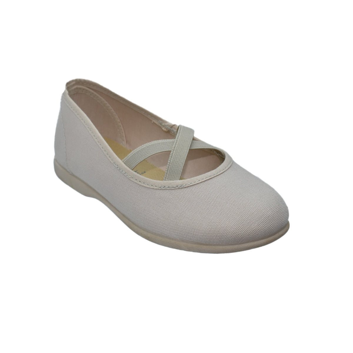 Zapato de niña en lona beige con elástico cruzado – Pekis