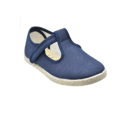 Zapatos Tokolate Tipo Pepito en Lino Azul Marino para Niños (Unisex)
