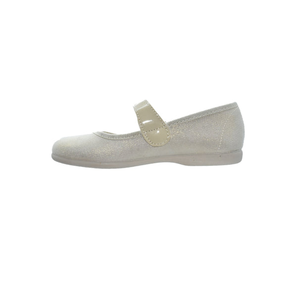 Zapatos de niña con velcro y flor decorativa color perla – Tokolate