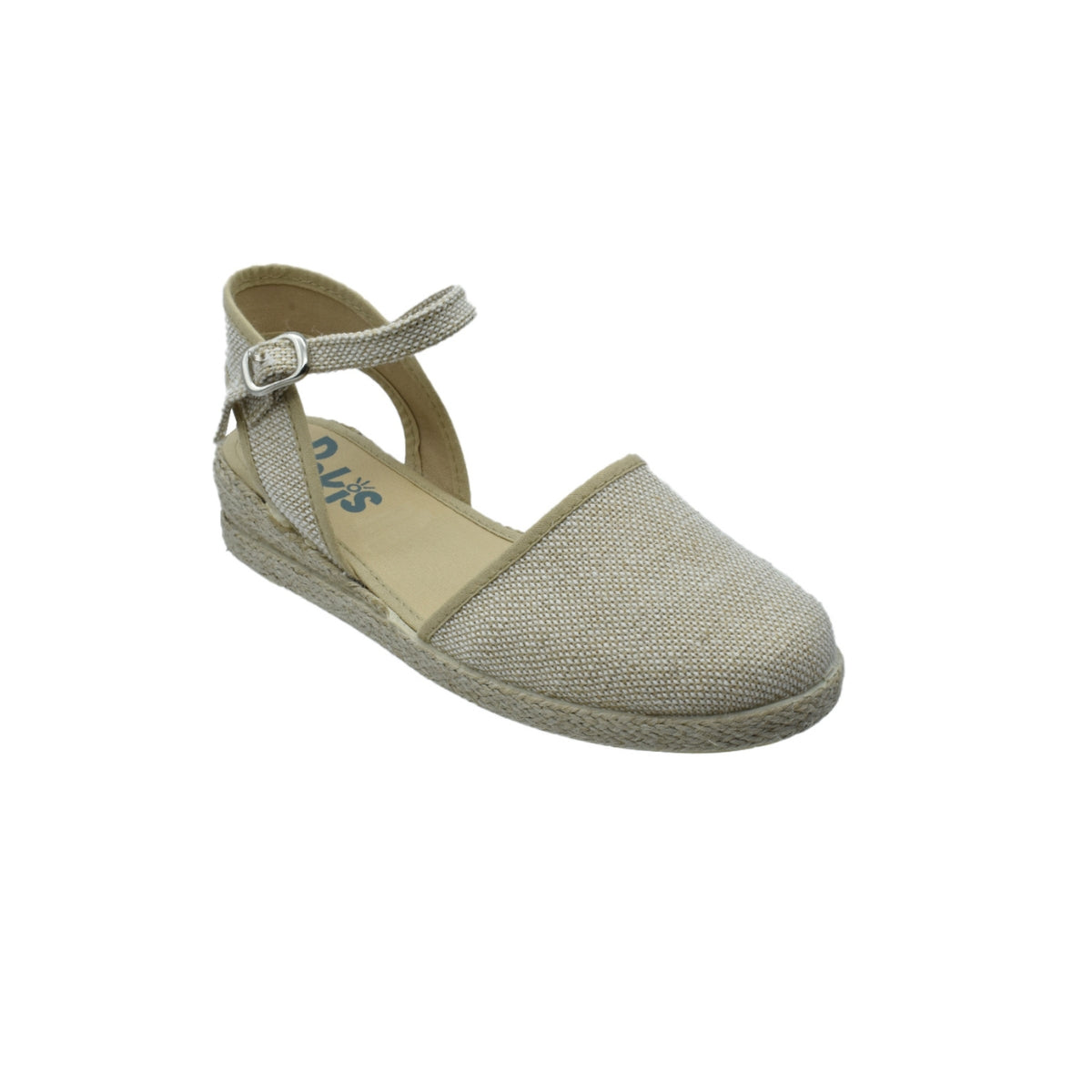 Zapato de niña valenciana con cuña en lino tostado – Pekis