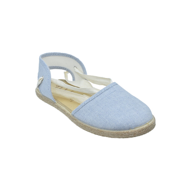 Zapato tipo valenciana con cintas en lino celeste – Tokolate