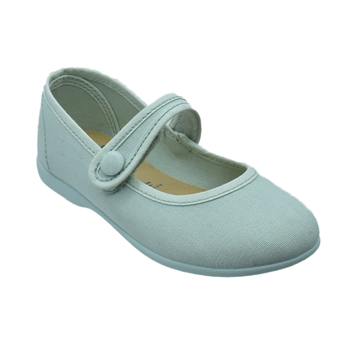 Zapato de niña en lona verde agua con velcro y botón – Pekis