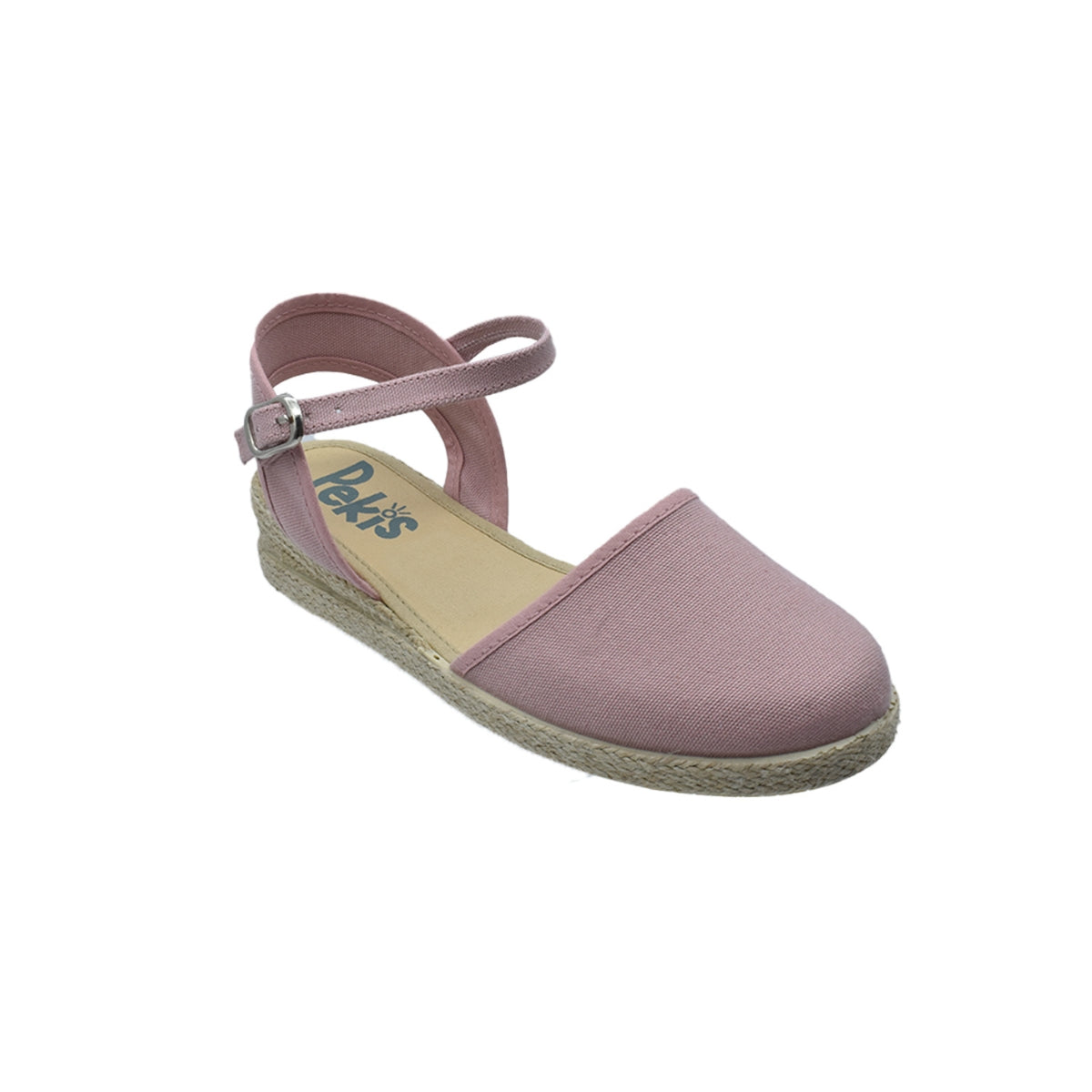 Zapato de niña tipo valenciana con cuña en lino rosa – Pekis