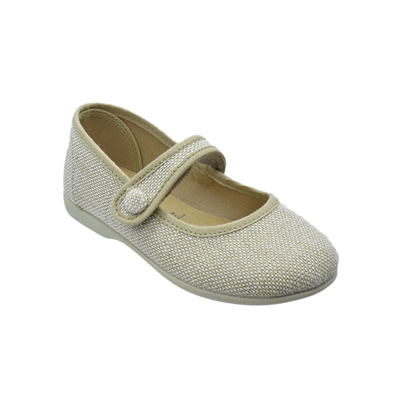Zapato de niña en lino beige con velcro – Pekis