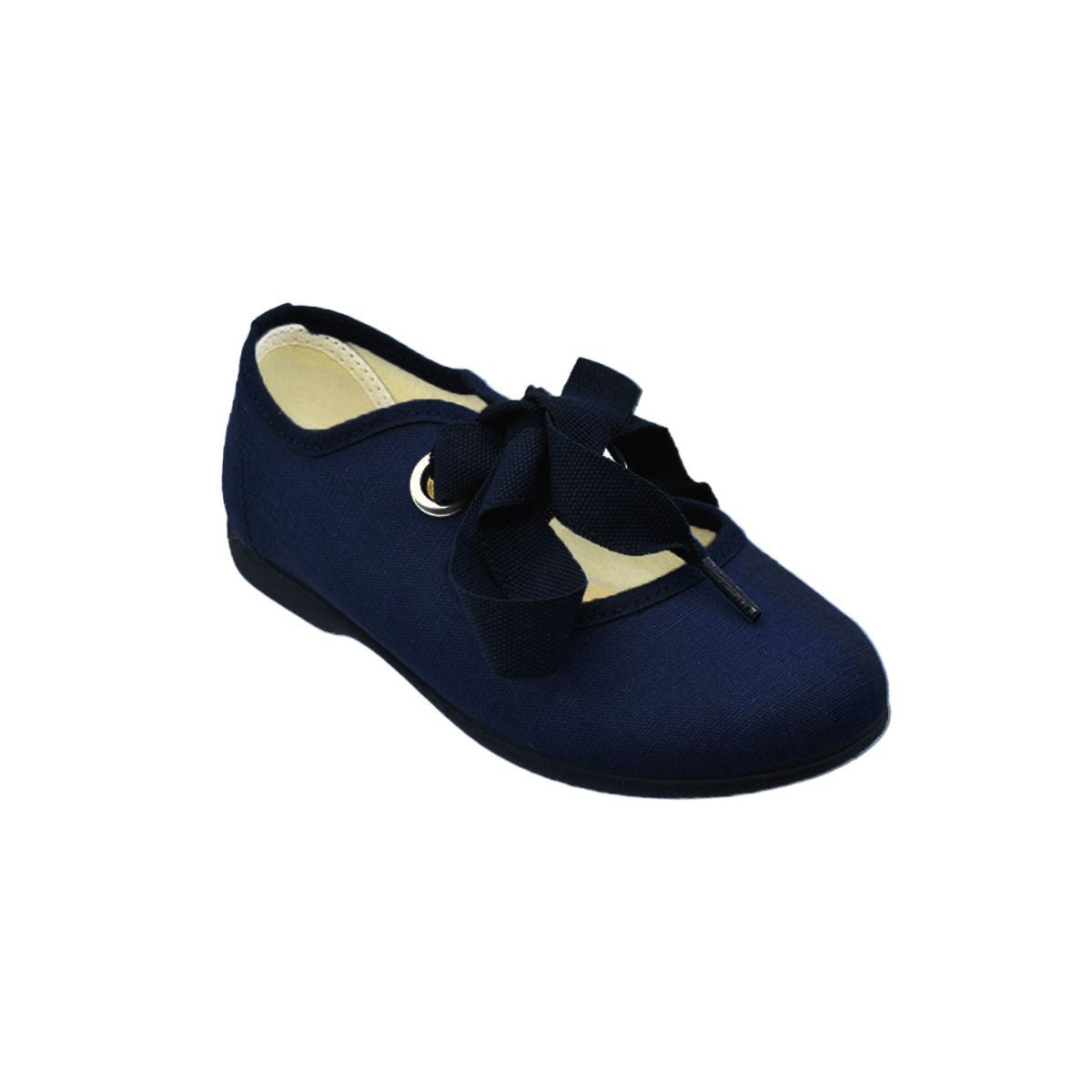 Zapato de niña con cintas en lona azul marino – Pekis