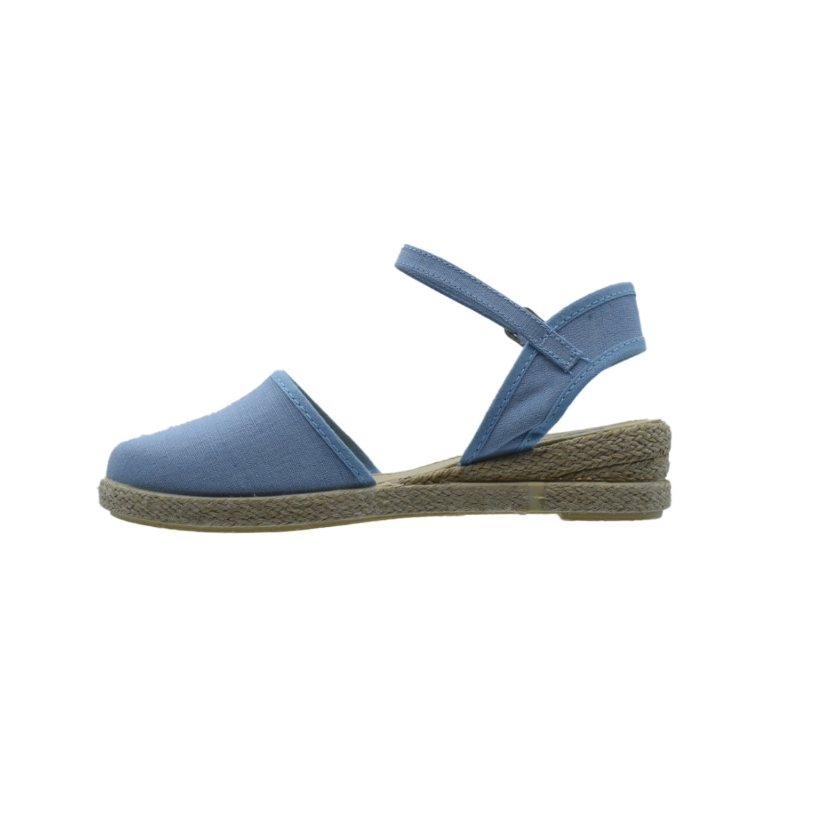 Zapato de niña tipo valenciana con cuña en lino celeste – Pekis