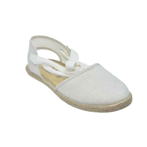 Zapato tipo valenciana en lino crudo con cintas – Tokolate