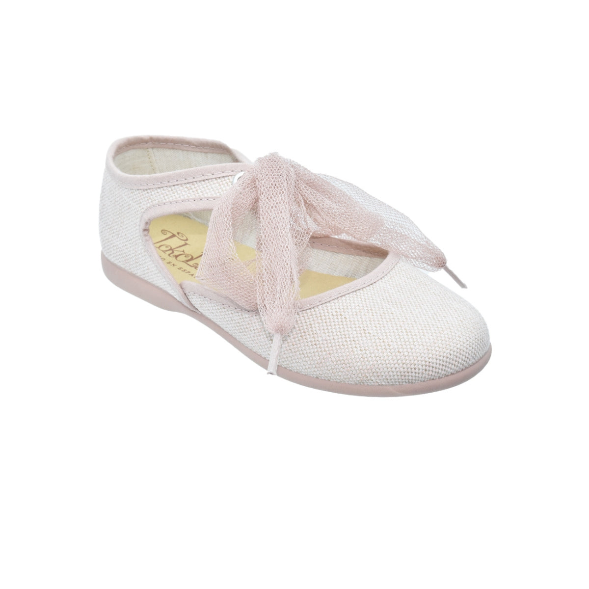 Zapatos de niña en lino con moño de tul – Tokolate
