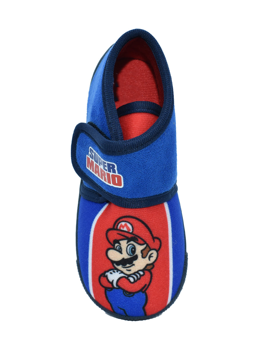 Pantufla Georgie Boy Cobalto Azul Marino Diseño Mario con Velcro para Niño