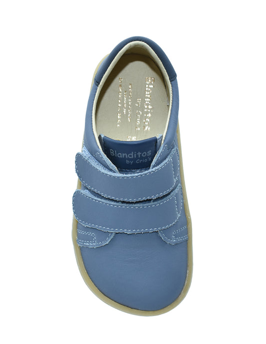 Zapato Barefoot Unisex Deportivo Piel Dos Velcros Azul -Blanditos
