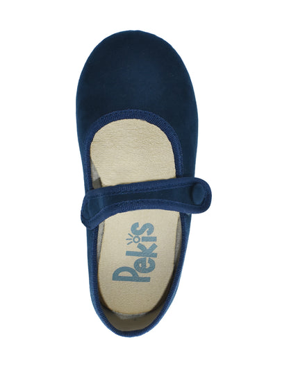 Zapatos Pekis MJ en Serratex Azul con Botón para Niña