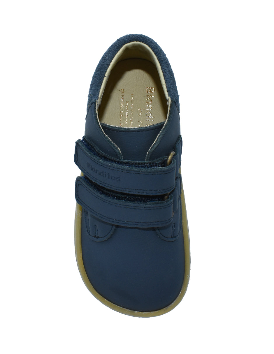 Zapato Barefoot Niño Botita Dos Velcros Azul -Blanditos
