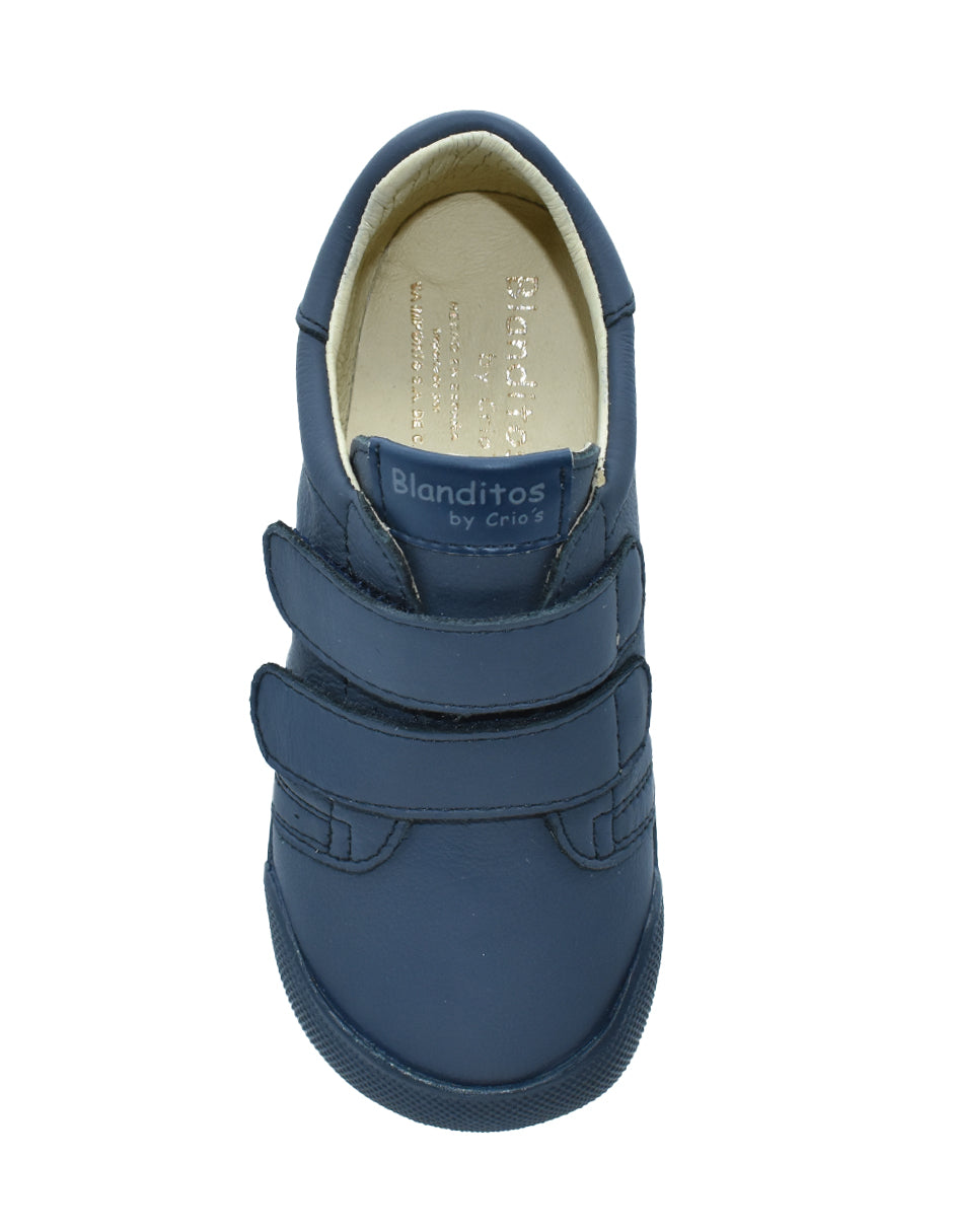 Zapato Barefoot Unisex Basico Dos Velcros Azul -Blanditos