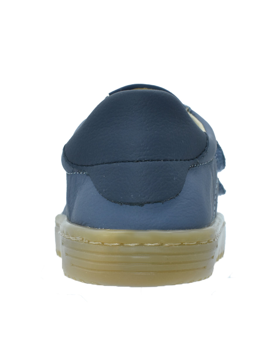 Zapato Barefoot Unisex Deportivo Piel Dos Velcros Azul -Blanditos