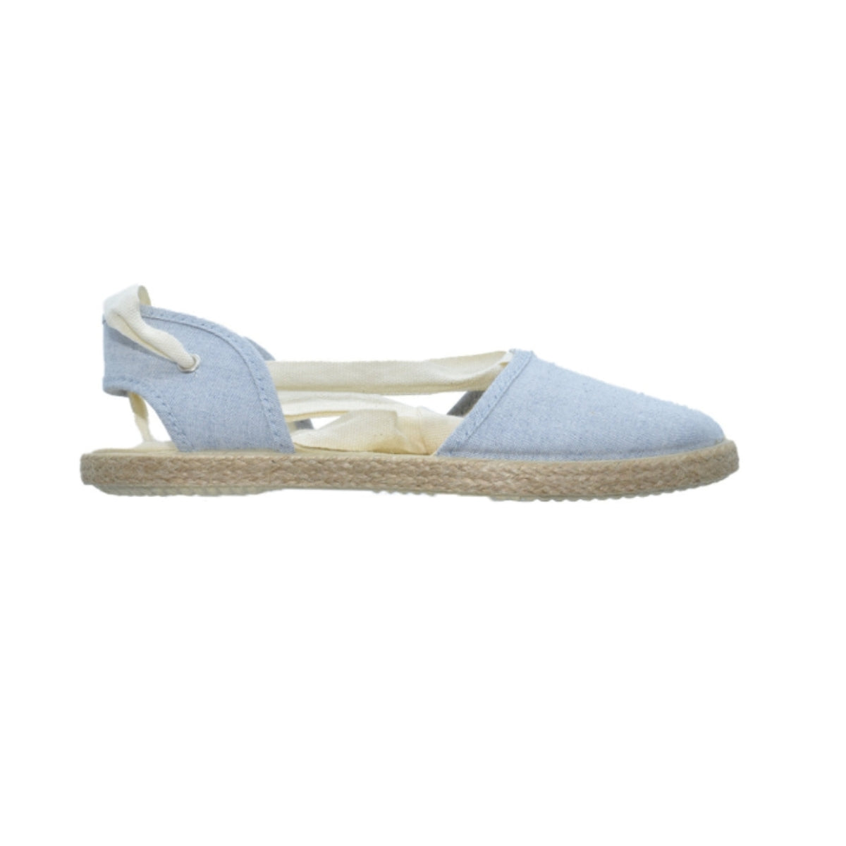 Zapato tipo valenciana con cintas en lino celeste – Tokolate