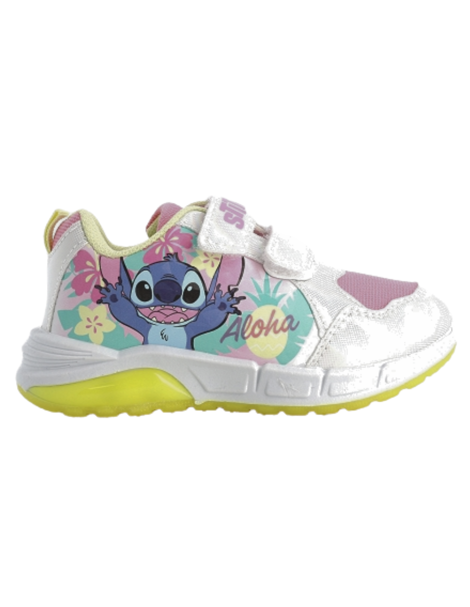 Tenis Georgie Boy Blanco Fucsia Diseño Stitch con Luces para Niña