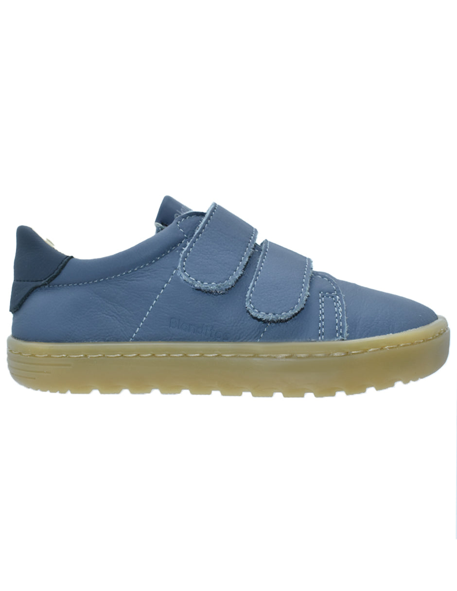 Zapato Barefoot Unisex Deportivo Piel Dos Velcros Azul -Blanditos