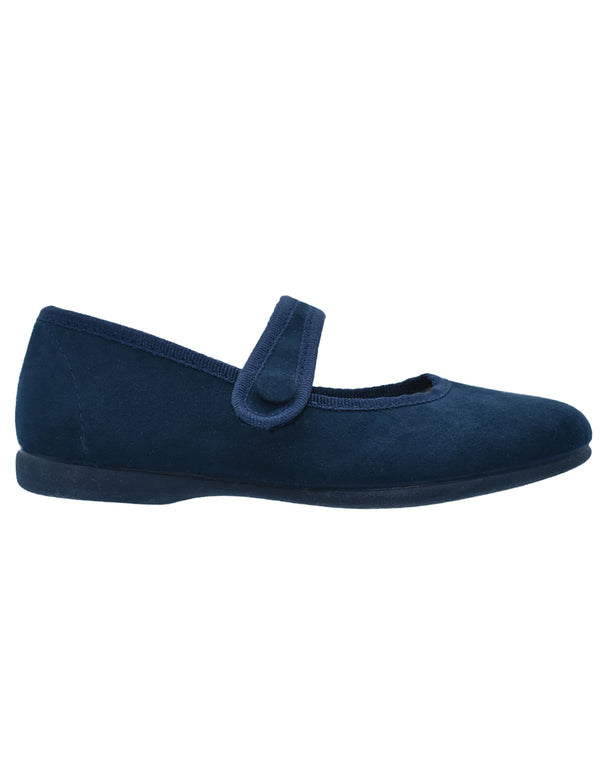Merceditas Pekis en Serratex Azul con Botón para Niña