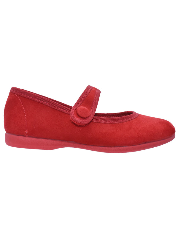 Merceditas Pekis en Serratex Rojo con Botón para Niña