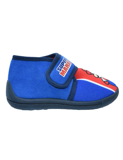 Pantufla Georgie Boy Cobalto Azul Marino Diseño Mario con Velcro para Niño
