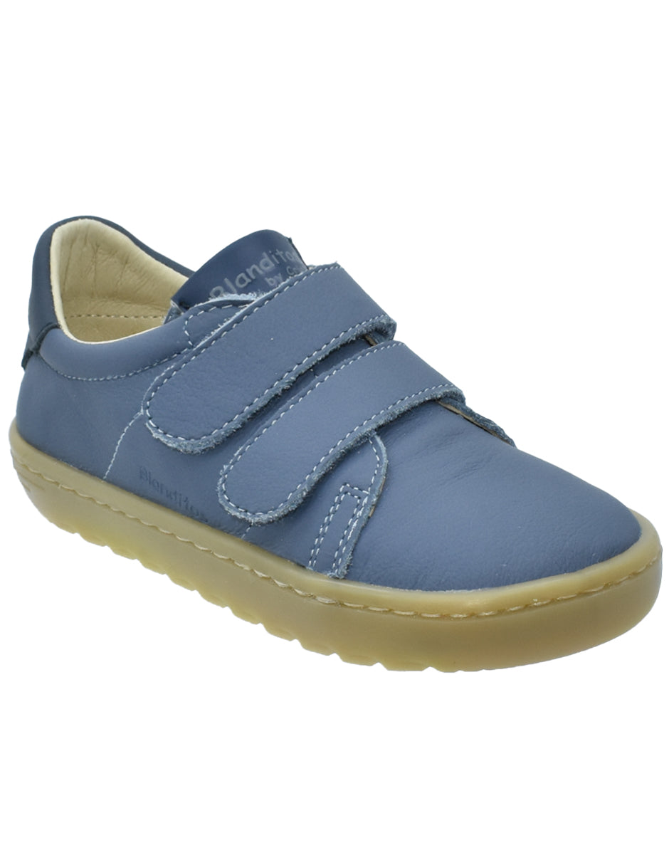 Zapato Barefoot Unisex Deportivo Piel Dos Velcros Azul -Blanditos