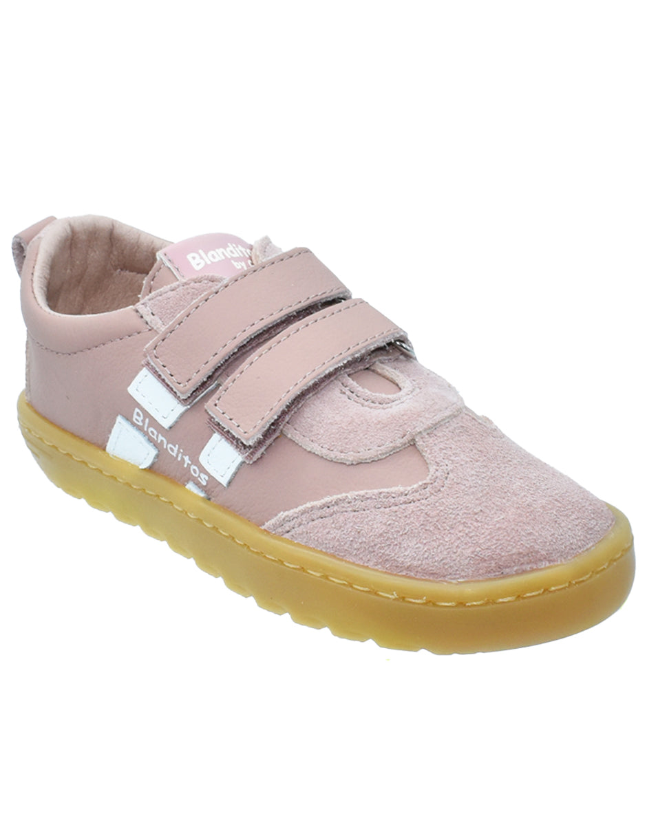 Zapato Barefoot Niña Deportivo Dos Velcros Rosa -Blanditos