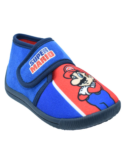 Pantufla Georgie Boy Cobalto Azul Marino Diseño Mario con Velcro para Niño